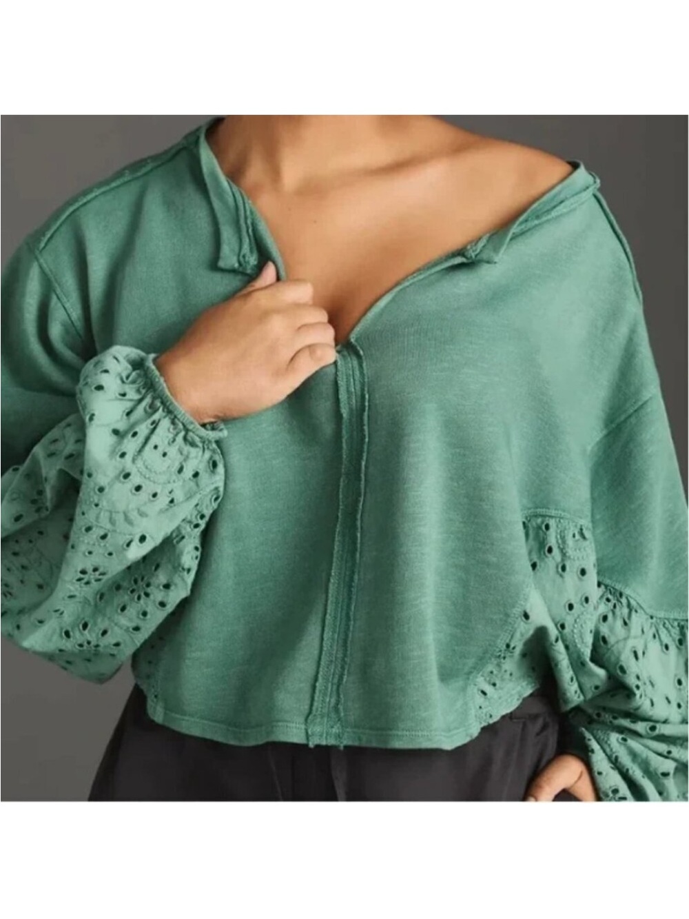 Anthropologie Pilcro Cropped Eyelet Batwing Sweatshirt
